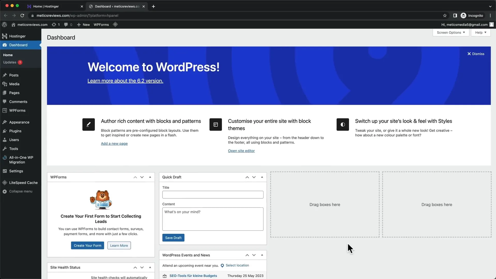 Installing WordPress Dashboard